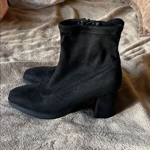 Women's Black Suede Block Heel Ankle Boots